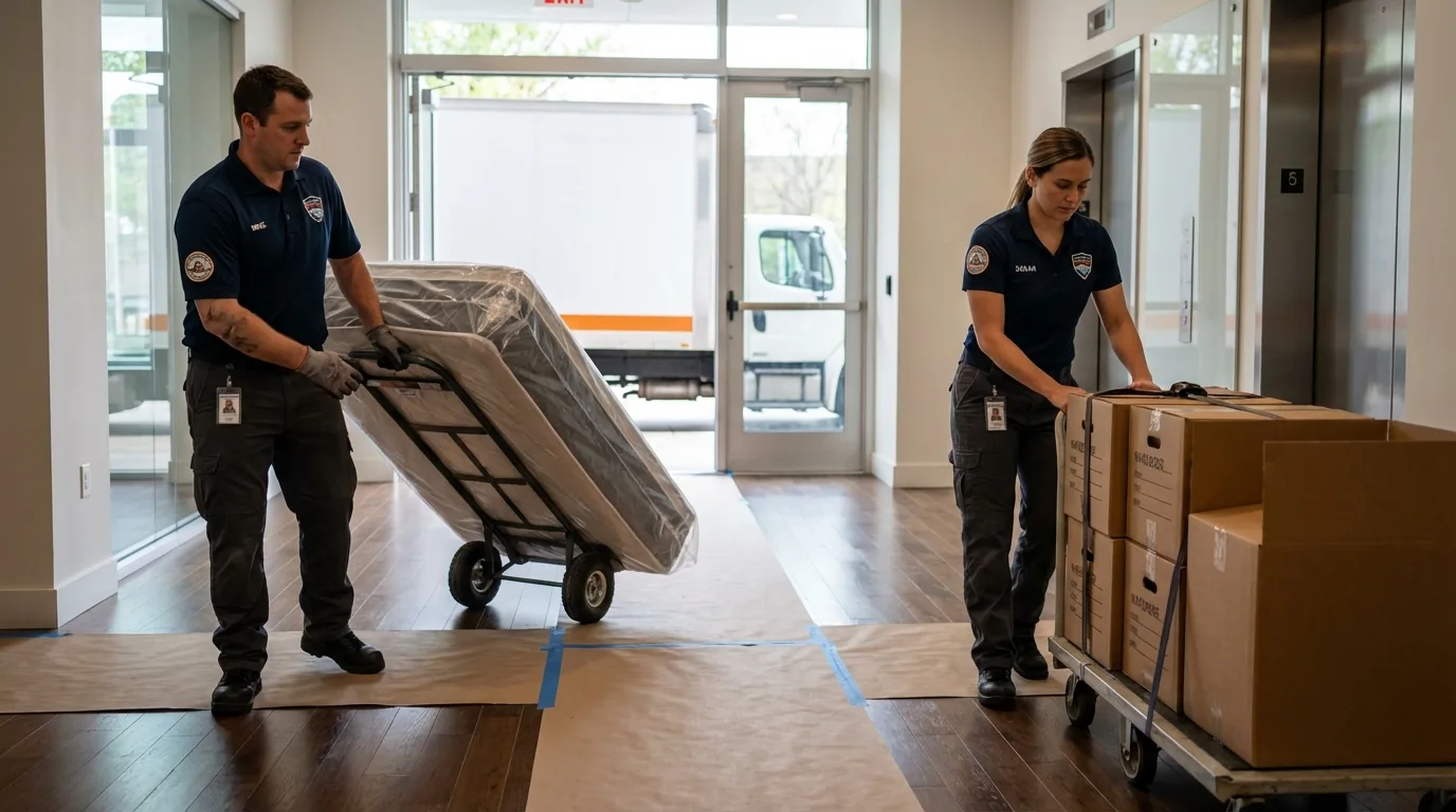 Professional apartment movers loading elevator in Rainier, WA
